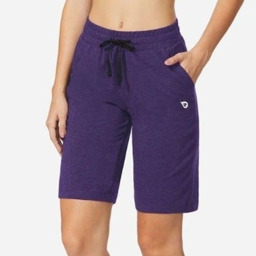 BALEAF Evergreen High Rise Bermuda Shorts Purple XS Athletic Yoga Workout Pocket